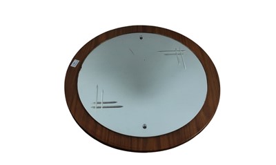 Lot 709 - TEAK FRAMED CIRCULAR WALL MIRROR