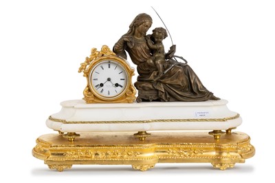 Lot 1033 - FRENCH GILTMETAL AND ALABASTER MANTEL CLOCK