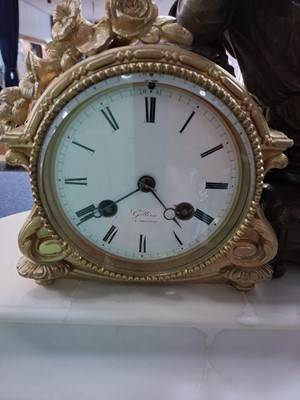 Lot 1033 - FRENCH GILTMETAL AND ALABASTER MANTEL CLOCK