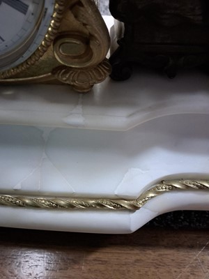 Lot 1033 - FRENCH GILTMETAL AND ALABASTER MANTEL CLOCK