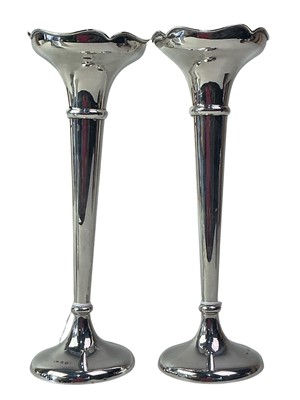 Lot 752 - PAIR OF GEORGE V SILVER FLOWER VASES