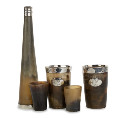 Lot 63 - VICTORIAN SILVER MOUNTED HORN FLASK