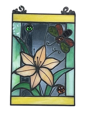 Lot 759 - CONTEMPORARY STAINED AND LEADED GLASS PANEL