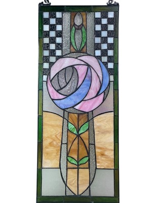 Lot 761 - CONTEMPORARY STAINED AND LEADED GLASS PANEL