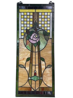 Lot 762 - CONTEMPORARY STAINED AND LEADED GLASS PANEL
