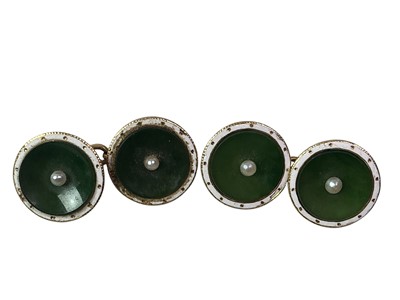 Lot 763 - PAIR OF GOLD AND ENAMEL CUFFLINKS