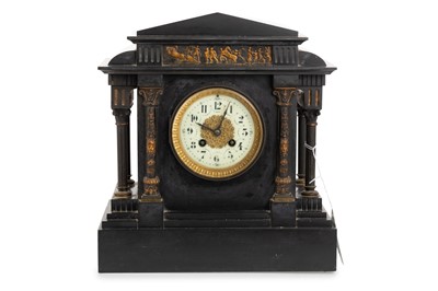 Lot 1036 - VICTORIAN BLACK SLATE MANTEL CLOCK