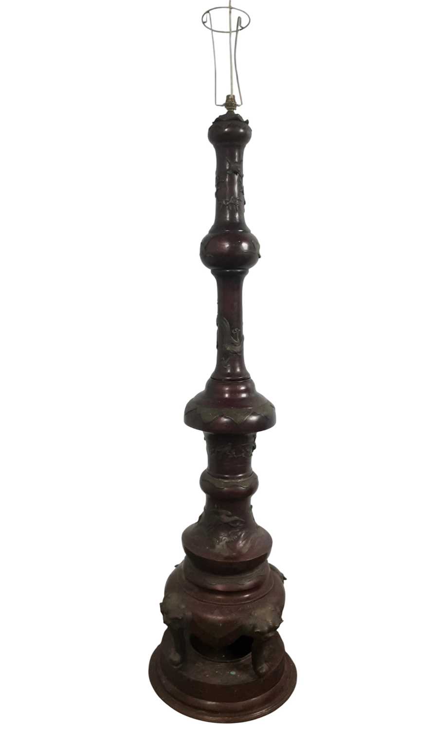 Lot 857 - LARGE AND UNUSUAL JAPANESE BRONZE FLOOR LAMP