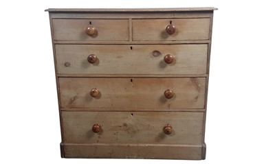Lot 682 - VICTORIAN PINE CHEST OF FIVE DRAWERS