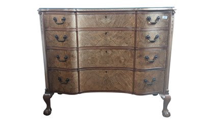 Lot 683 - WALNUT SERPENTINE-FRONTED CHEST OF DRAWERS