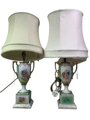 Lot 675 - PAIR OF GERMAN STYLE VASE TABLE LAMPS