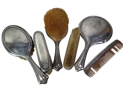 Lot 785 - GEORGE V SILVER BACKED DRESSING TABLE SET