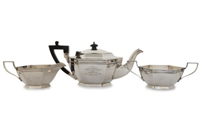 Lot 70 - GEORGE V SILVER THREE PIECE TEA SERVICE