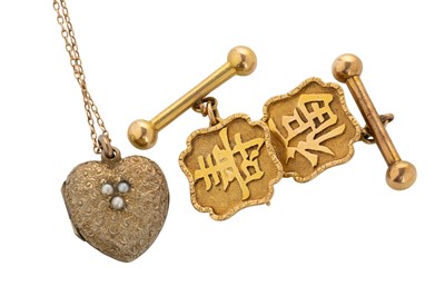Lot 490 - LOCKET PENDANT AND A PAIR OF CUFFLINKS