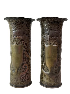Lot 223 - TWO TRENCH ART SHELL VASES