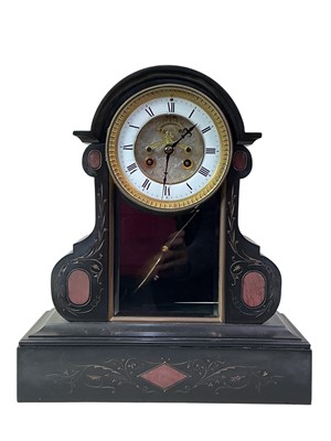 Lot 357 - LATE VICTORIAN BLACK SLATE MANTEL CLOCK