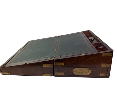 Lot 395 - VICTORIAN ROSEWOOD AND BRASS BOUND WRITING SLOPE