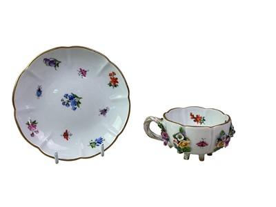 Lot 438 - MEISSEN FLOWER ENCRUSTED COFFEE CUP AND SAUCER