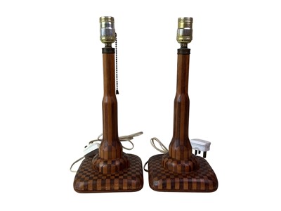 Lot 454 - PAIR OF ARTS & CRAFTS STYLE WOODEN TABLE LAMPS