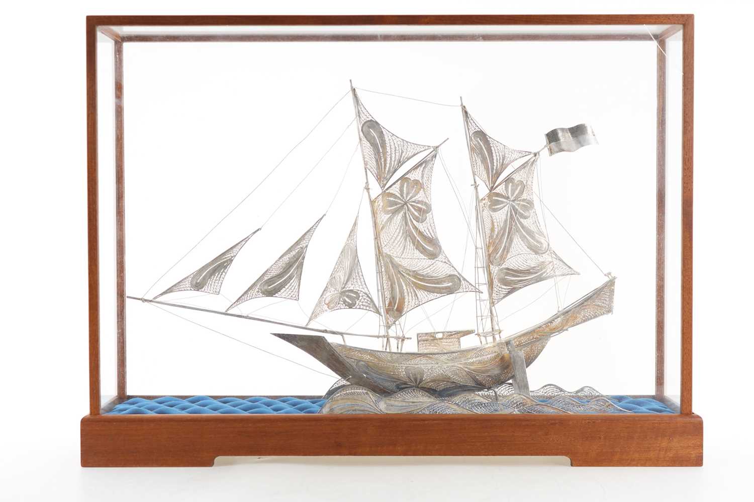 Lot 938 - CHINESE WHITE METAL FILIGREE SAILING VESSEL MODEL