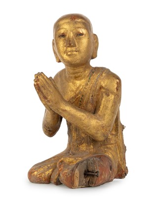 Lot 877 - BURMESE MANDALAY LACQUERED AND GILT WOOD FIGURE