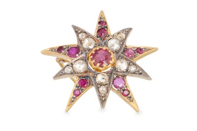 Lot 522 - RUBY AND DIAMOND STAR BROOCH/PENDANT