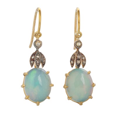 Lot 529 - PAIR OF OPAL AND DIAMOND EARRINGS