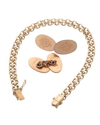 Lot 542 - GOLD BRACELET AND A PAIR OF CUFFLINKS