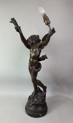 Lot 1581 - BRONZED SPELTER FIGURAL LAMP AFTER AUGUSTE MOREAU