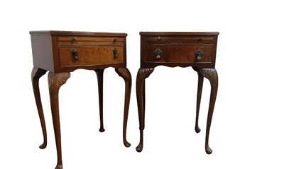 Lot 594 - TWO REPRODUCTION WALNUT BEDSIDE TABLES