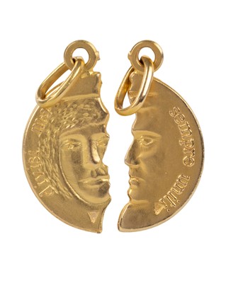 Lot 564 - GOLD 'LOVERS PENDANT' PAIR