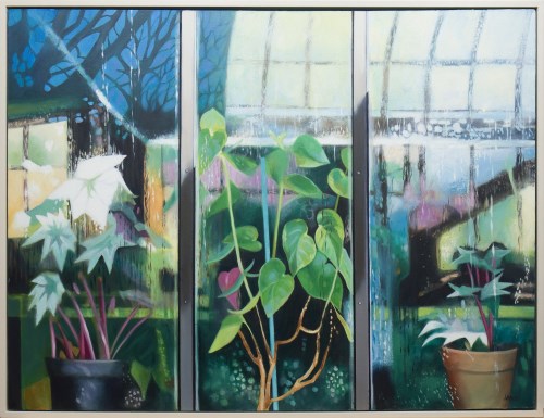 Lot 299 - * LESLEY BANKS, PALM HOUSE TRIO oil on canvas,...