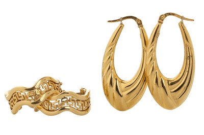 Lot 567 - TWO PAIRS OF GOLD HOOP EARRINGS
