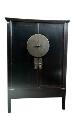 Lot 247 - CHINESE BLACK AND RED LACQUER WEDDING CABINET