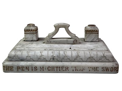 Lot 682 - MARBLE DESK INKSTAND