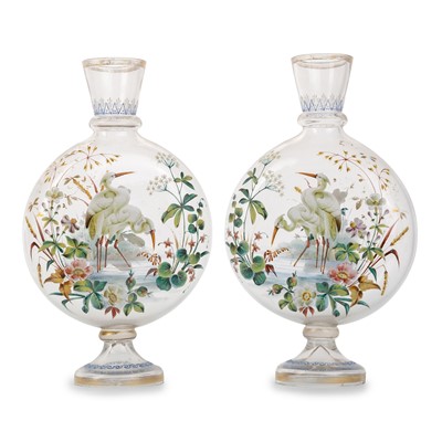 Lot 1575 - PAIR OF BOHEMIAN GLASS MOON FLASK VASES