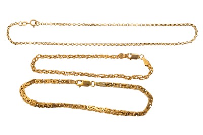 Lot 581 - TWO GOLD BRACELETS AND AN ANKLET