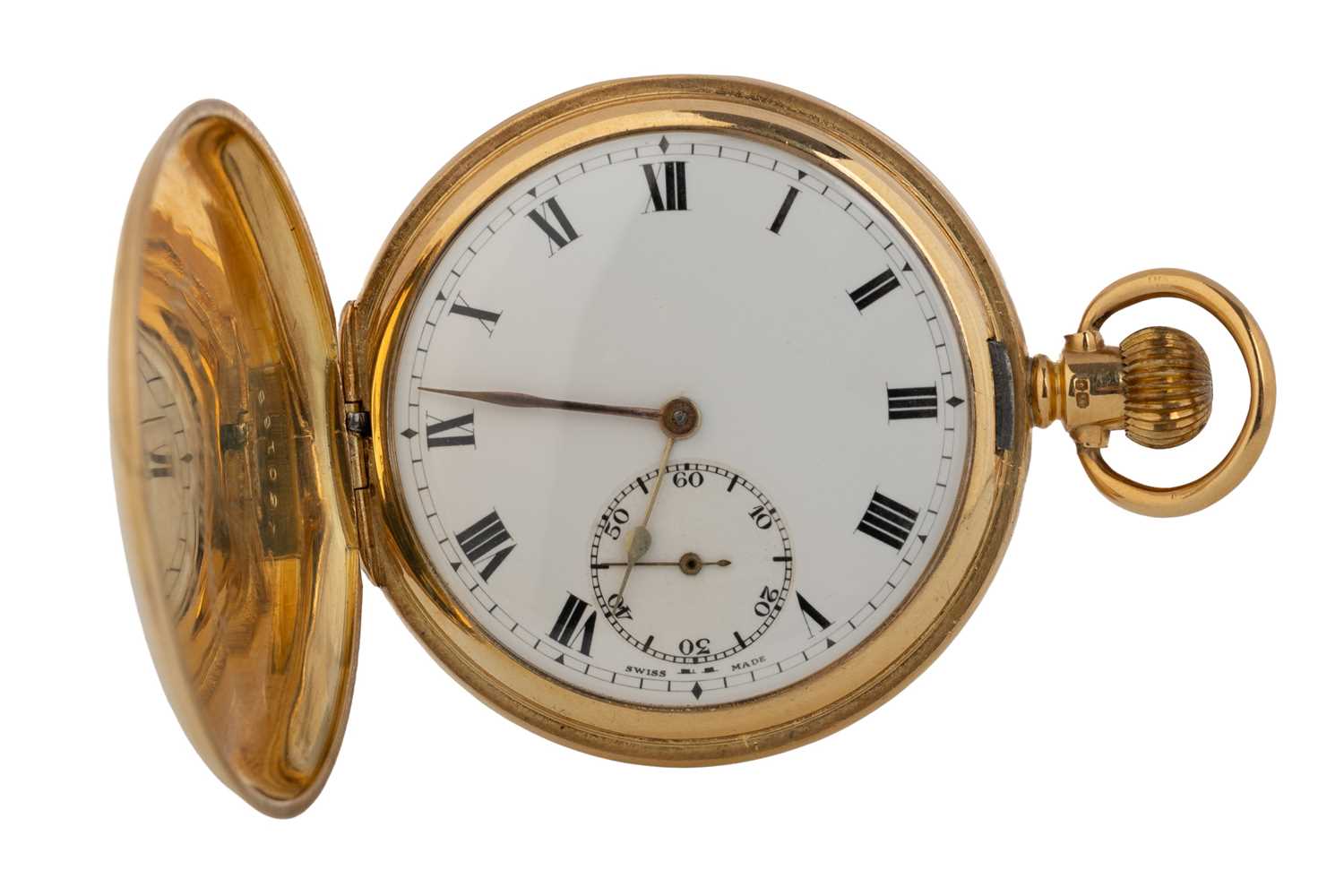 Lot 842 - EIGHTEEN CARAT GOLD CASED FULL HUNTER POCKET WATCH