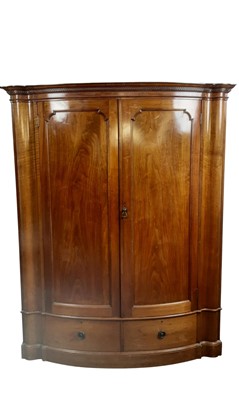 Lot 690 - WALNUT BOW FRONTED WARDROBE