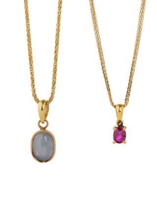 Lot 608 - TWO GEM SET PENDANTS ON CHAINS