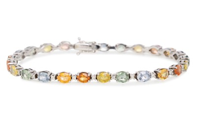Lot 624 - RAINBOW SAPPHIRE AND DIAMOND BRACELET