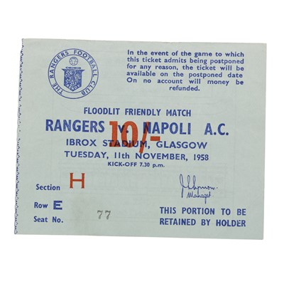 Lot 1819 - RANGERS F.C. VERSUS NAPOLI A.C. MATCH TICKET