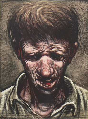 Lot 338 - * PETER HOWSON OBE, YOUNG DOSSER pastel on...