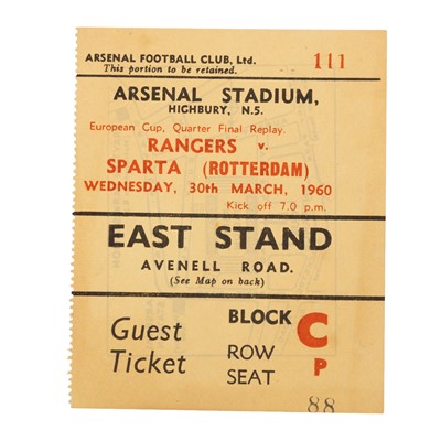 Lot 1820 - RANGERS F.C. VERSUS SPARTA ROTTERDAM MATCH TICKET