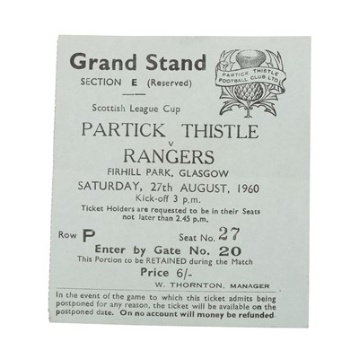 Lot 1821 - PARTICK THISTLE F.C. VERSUS RANGERS F.C. MATCH TICKET