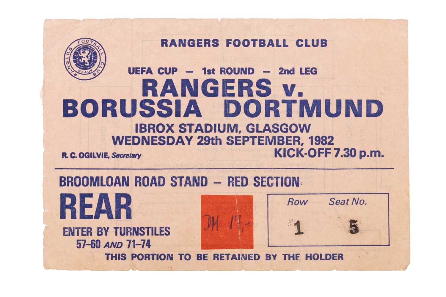 Lot 1822 - EXTREMELY RARE RANGERS F.C. VERSUS BORUSSIA