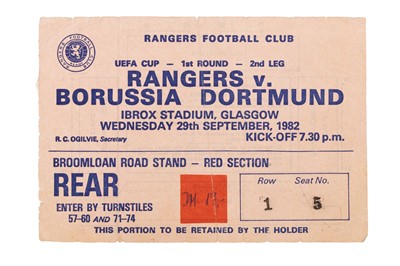 Lot 1822 - EXTREMELY RARE RANGERS F.C. VERSUS BORUSSIA DORTMUND MATCH TICKET