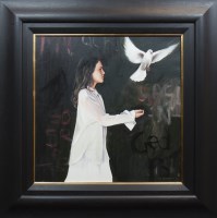 Lot 343 - * GERARD BURNS, WHITE DRESS AND DOVE oil on...