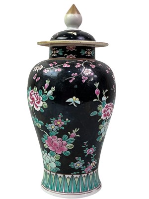Lot 762 - CHINESE FAMILLE NOIR BALUSTER VASE AND COVER
