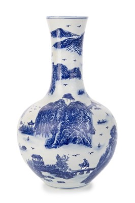 Lot 890 - CHINESE BLUE AND WHITE BOTTLE VASE